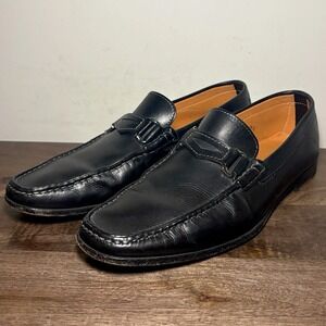 Santoni Italian Leather Mens Dress Shoes Black Slip On Loafers Horsebit Sz 8.5 D